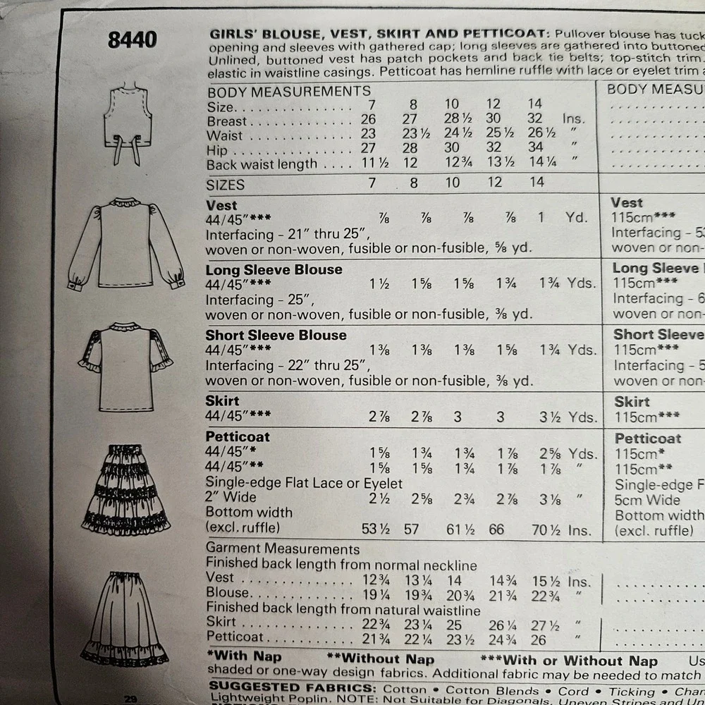 Vintage 1983 McCalls 8440 Laura‎ Ashley Girls Blouse Vest Skirt Pattern Size 12